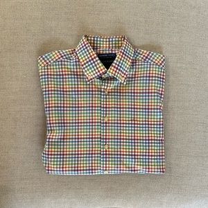 SCOTT BARBER Multicolor Check Print Button Down Sport Shirt Size M $165